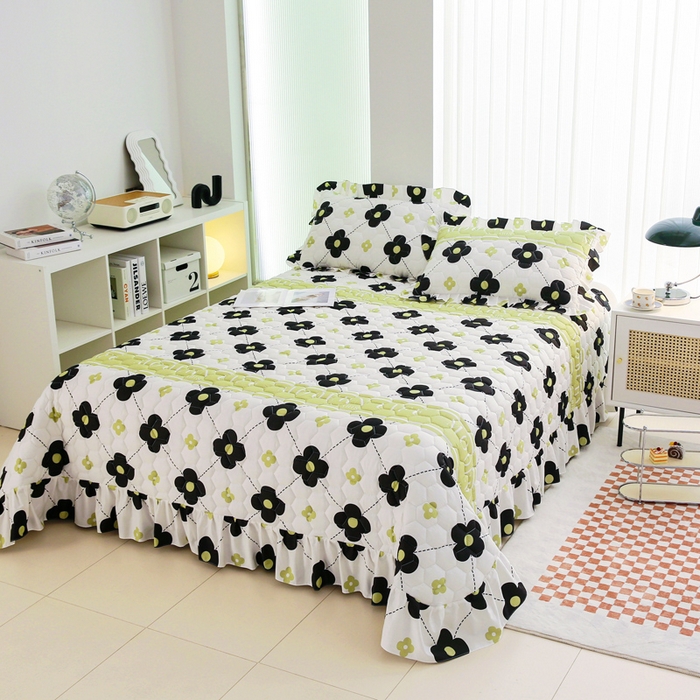 91家纺网 家纺一手货源 找家纺 情煊家纺 2023新款全棉夹棉印花床盖三件套(可定制尺寸) 幸运花园