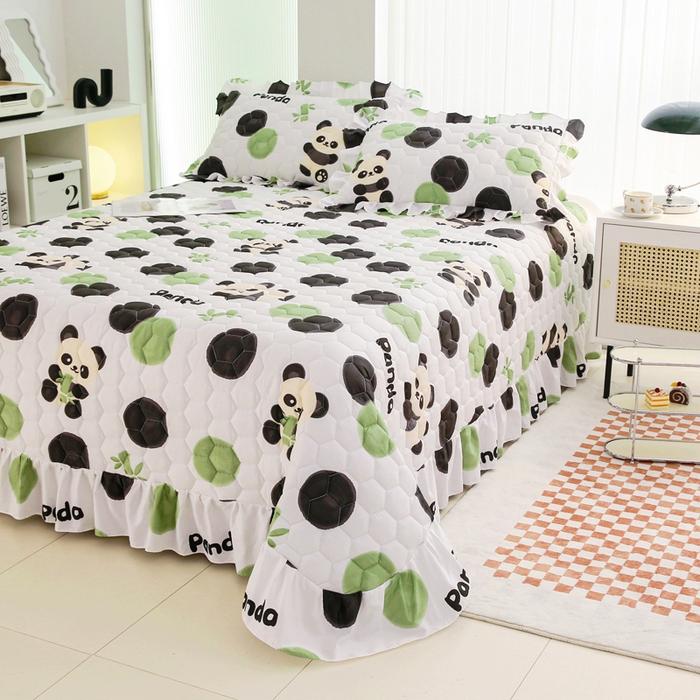 91家纺网 家纺一手货源 找家纺 情煊家纺 2023新款全棉夹棉印花床盖三件套(可定制尺寸) 竹林熊猫