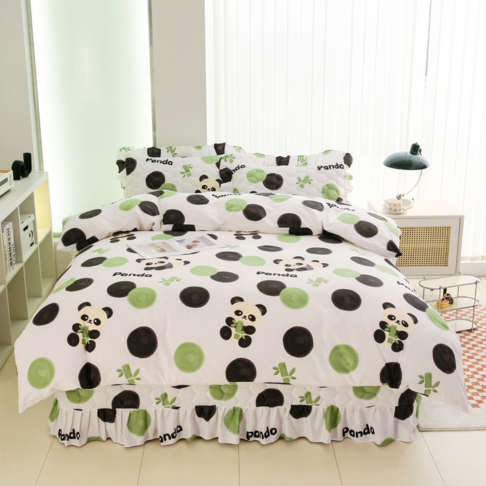 91家纺网 家纺一手货源 找家纺 情煊家纺 2023新款全棉夹棉印花床盖三件套(可定制尺寸) 竹林熊猫