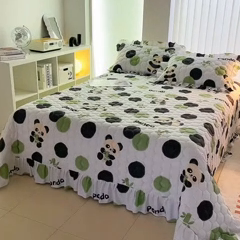 91家纺网 家纺一手货源 找家纺 情煊家纺 2023新款全棉夹棉印花床盖三件套(可定制尺寸) 竹林熊猫