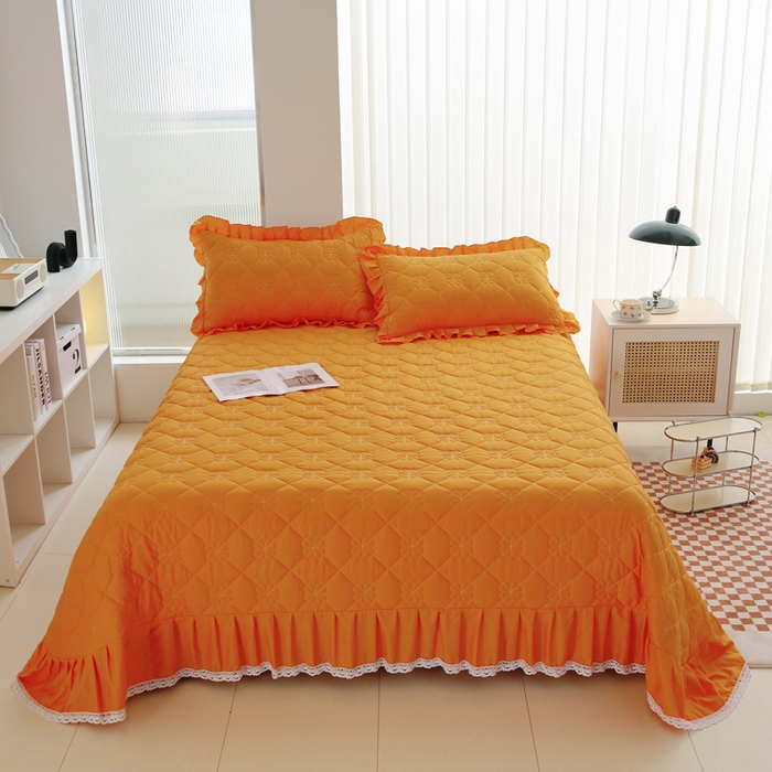 91家纺网 家纺一手货源 找家纺 （总）情煊家纺 2023新款全棉夹棉纯色床盖三件套(可定制尺寸)