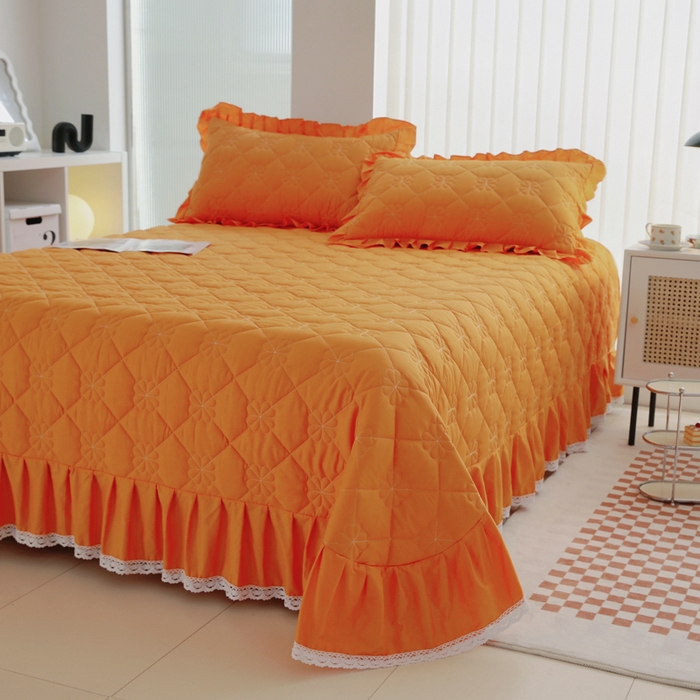 91家纺网 家纺一手货源 找家纺 （总）情煊家纺 2023新款全棉夹棉纯色床盖三件套(可定制尺寸)