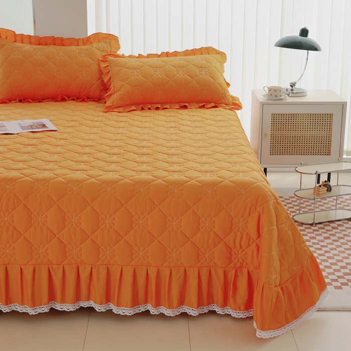 91家纺网 家纺一手货源 找家纺 （总）情煊家纺 2023新款全棉夹棉纯色床盖三件套(可定制尺寸)