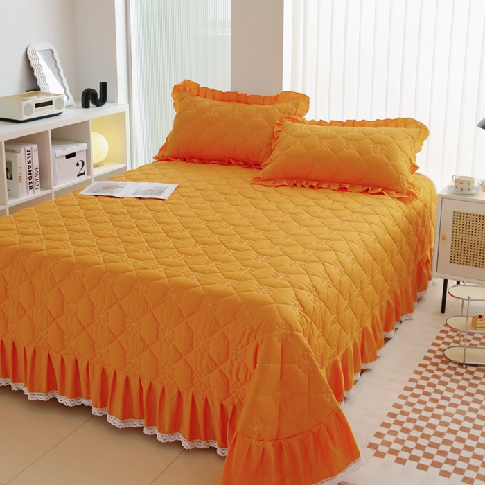 91家纺网 家纺一手货源 找家纺 （总）情煊家纺 2023新款全棉夹棉纯色床盖三件套(可定制尺寸)