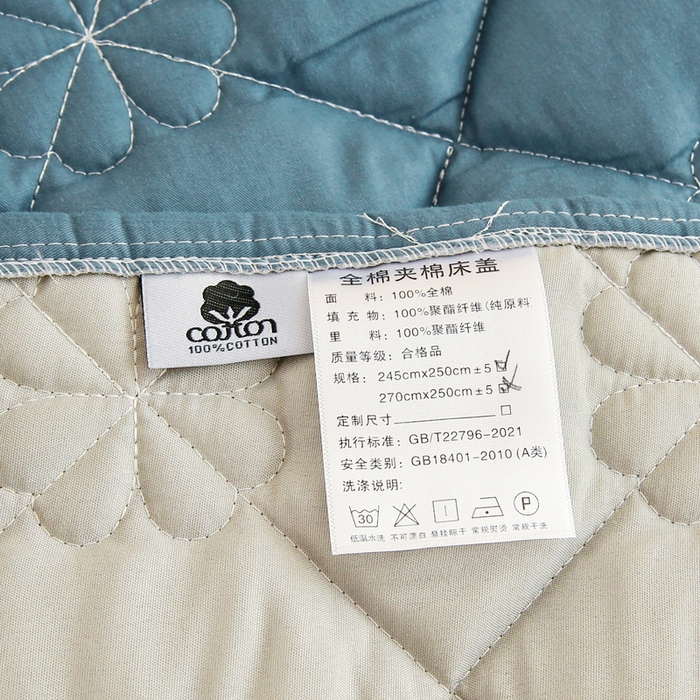 91家纺网 家纺一手货源 找家纺 情煊家纺 2023新款全棉夹棉纯色床盖三件套(可定制尺寸) 灰兰