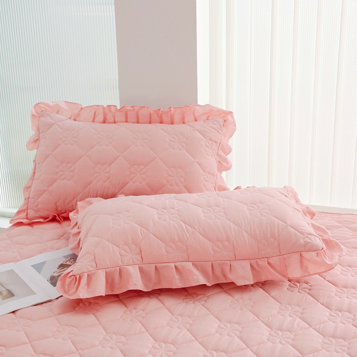 91家纺网 家纺一手货源 找家纺 情煊家纺 2023新款全棉夹棉纯色床盖三件套(可定制尺寸) 粉玉