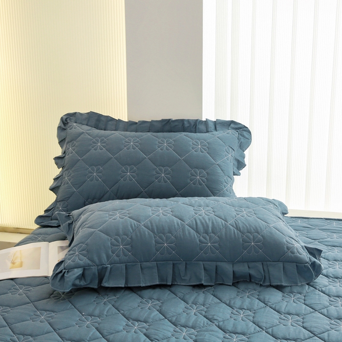 91家纺网 家纺一手货源 找家纺 情煊家纺 2023新款全棉夹棉纯色床盖三件套(可定制尺寸) 灰兰