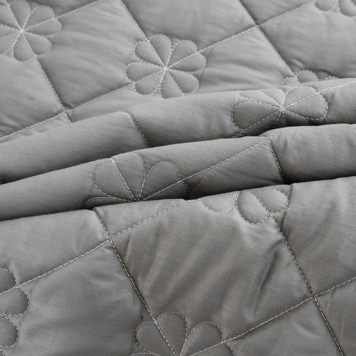 91家纺网 家纺一手货源 找家纺 情煊家纺 2023新款全棉夹棉纯色床盖三件套(可定制尺寸) 绅士灰