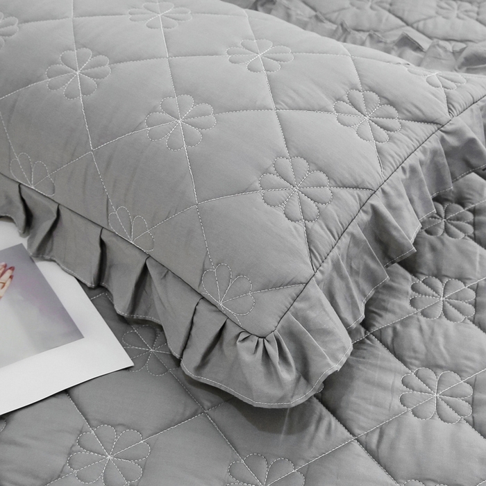 91家纺网 家纺一手货源 找家纺 情煊家纺 2023新款全棉夹棉纯色床盖三件套(可定制尺寸) 绅士灰