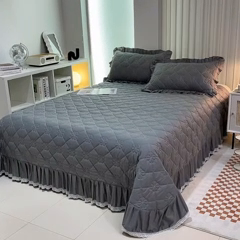 91家纺网 家纺一手货源 找家纺 情煊家纺 2023新款全棉夹棉纯色床盖三件套(可定制尺寸) 绅士灰