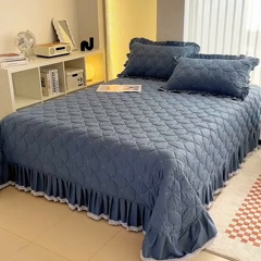 91家纺网 家纺一手货源 找家纺 情煊家纺 2023新款全棉夹棉纯色床盖三件套(可定制尺寸) 灰兰