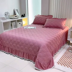 91家纺网 家纺一手货源 找家纺 情煊家纺 2023新款全棉夹棉纯色床盖三件套(可定制尺寸) 豆沙