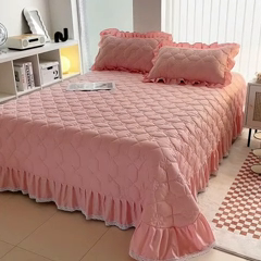 91家纺网 家纺一手货源 找家纺 情煊家纺 2023新款全棉夹棉纯色床盖三件套(可定制尺寸) 粉玉
