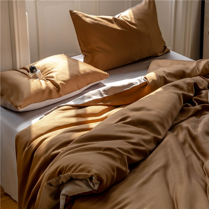 91家纺网 家纺一手货源 找家纺 沐白 202360S兰精纯色天丝四件套 敦煌色-曙光银