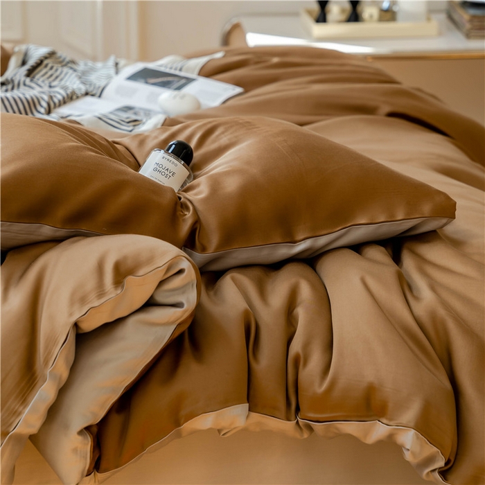 91家纺网 家纺一手货源 找家纺 沐白 202360S兰精纯色天丝四件套 敦煌色-曙光银