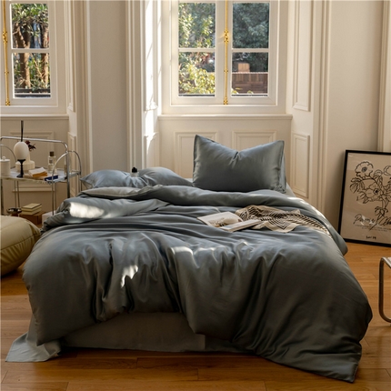 沐白 202360S兰精纯色天丝四件套 灰蓝色-冰川灰