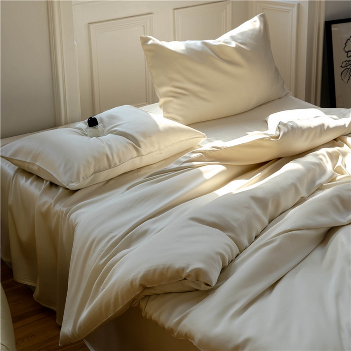 91家纺网 家纺一手货源 找家纺 沐白 202360S兰精纯色天丝四件套 极地白