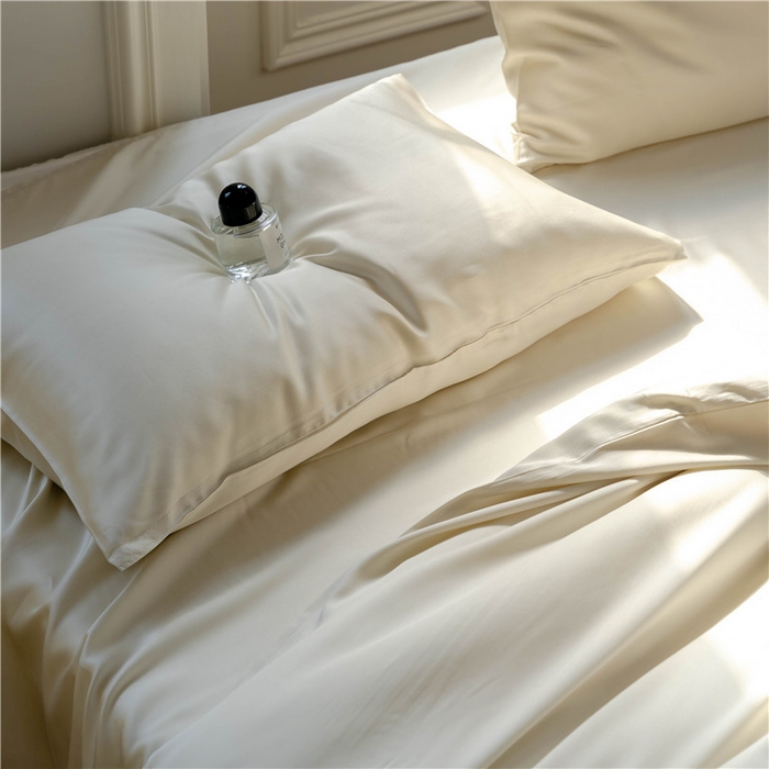 91家纺网 家纺一手货源 找家纺 沐白 202360S兰精纯色天丝四件套 极地白