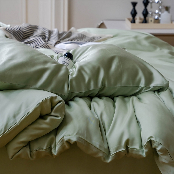 91家纺网 家纺一手货源 找家纺 沐白 60S兰精纯色天丝四件套 嫩芽绿