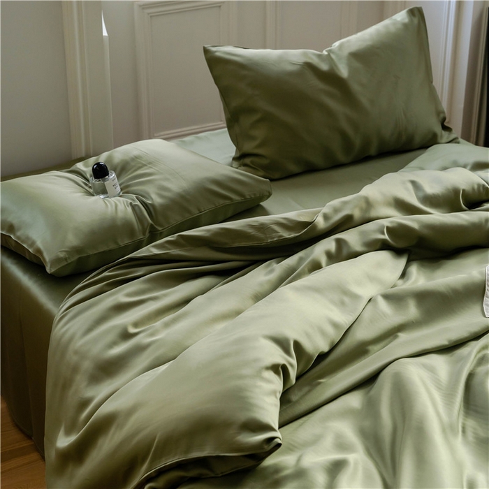 91家纺网 家纺一手货源 找家纺 沐白 60S兰精纯色天丝四件套 欧芹绿