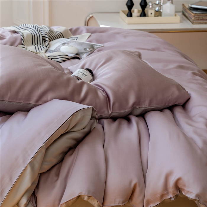 91家纺网 家纺一手货源 找家纺 沐白 202360S兰精纯色天丝四件套 满天星紫-曙光银