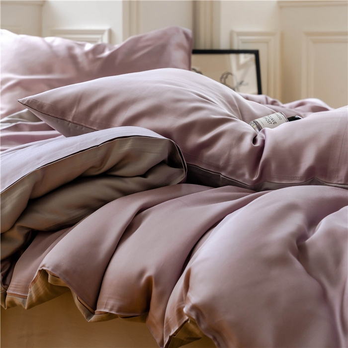 91家纺网 家纺一手货源 找家纺 沐白 202360S兰精纯色天丝四件套 满天星紫-曙光银