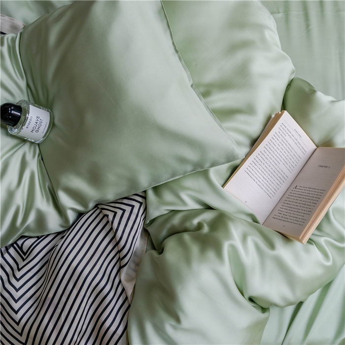 91家纺网 家纺一手货源 找家纺 沐白 60S兰精纯色天丝四件套 嫩芽绿