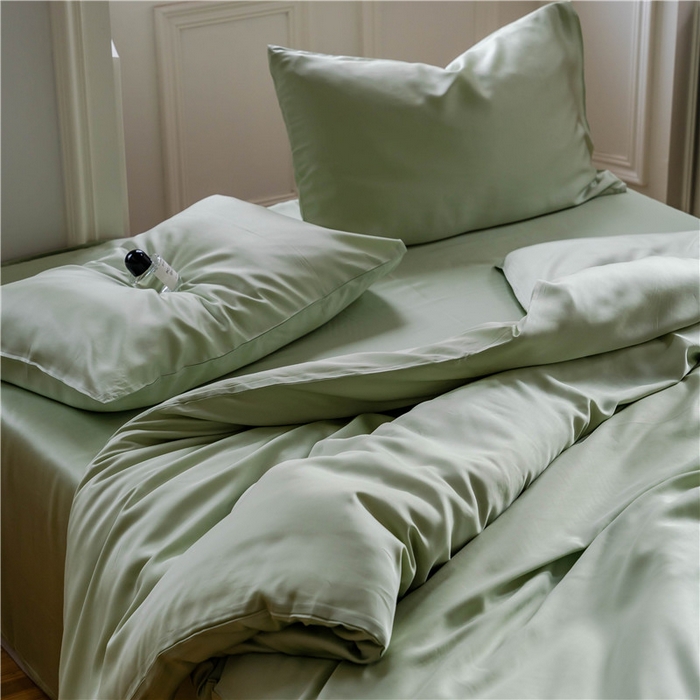 91家纺网 家纺一手货源 找家纺 沐白 60S兰精纯色天丝四件套 嫩芽绿