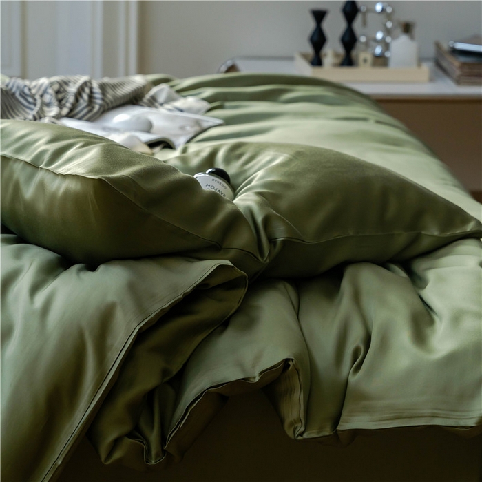 91家纺网 家纺一手货源 找家纺 沐白 60S兰精纯色天丝四件套 欧芹绿