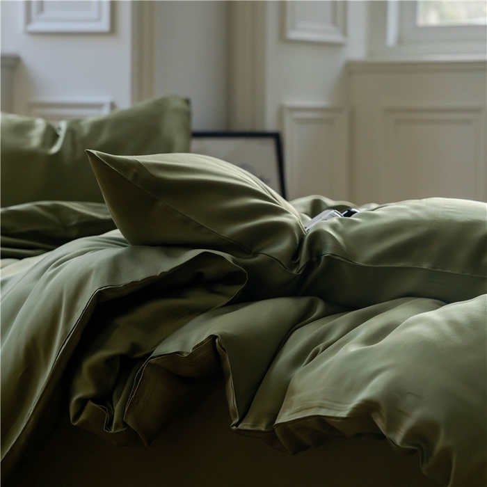 91家纺网 家纺一手货源 找家纺 沐白 60S兰精纯色天丝四件套 欧芹绿