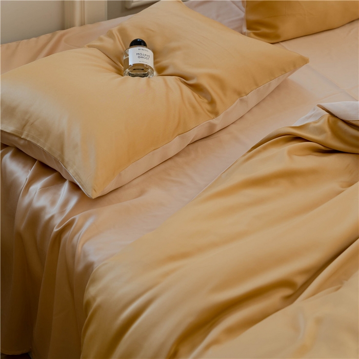 91家纺网 家纺一手货源 找家纺 沐白 202360S兰精纯色天丝四件套 芝士黄-沙茶色