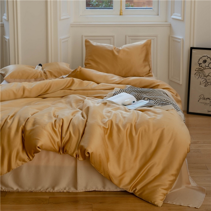 91家纺网 家纺一手货源 找家纺 沐白 202360S兰精纯色天丝四件套 芝士黄-沙茶色