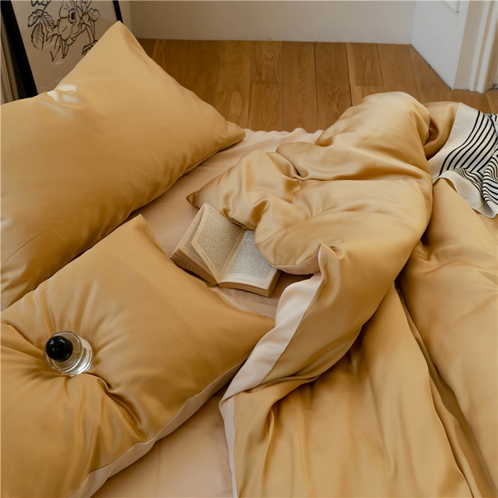 91家纺网 家纺一手货源 找家纺 沐白 202360S兰精纯色天丝四件套 芝士黄-沙茶色