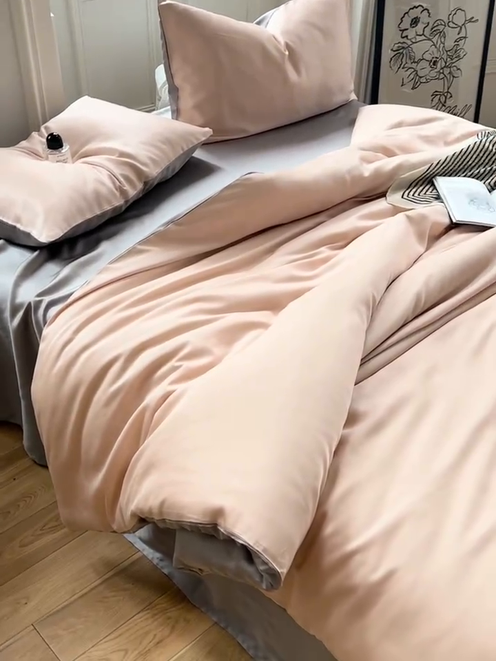 91家纺网 家纺一手货源 找家纺 沐白 202360S兰精纯色天丝四件套 月光色-岩石灰