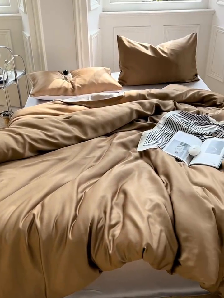 91家纺网 家纺一手货源 找家纺 沐白 202360S兰精纯色天丝四件套 敦煌色-曙光银