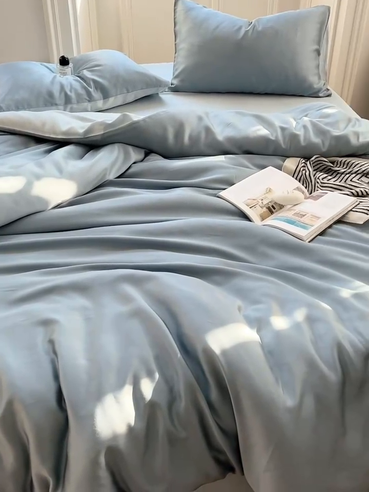 91家纺网 家纺一手货源 找家纺 沐白 202360S兰精纯色天丝四件套 灰蓝色-冰川灰