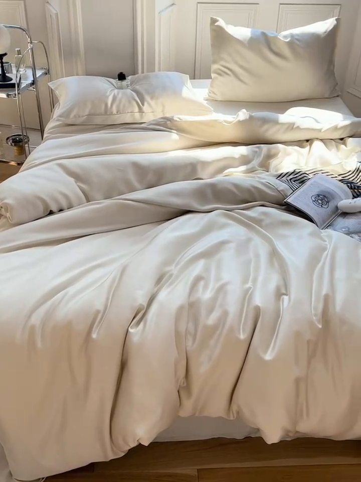 91家纺网 家纺一手货源 找家纺 沐白 202360S兰精纯色天丝四件套 极地白