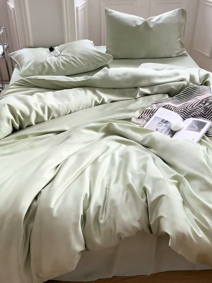 91家纺网 家纺一手货源 找家纺 沐白 60S兰精纯色天丝四件套 嫩芽绿