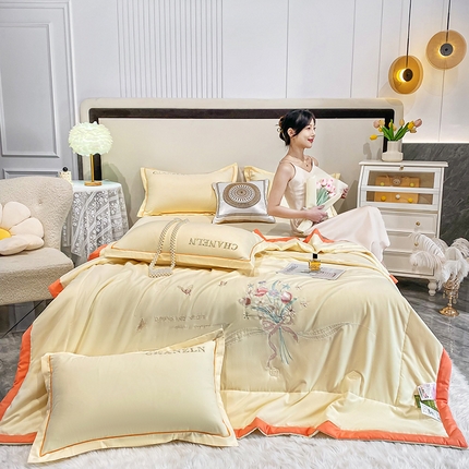 漫布云 2023新款大版花卉刺绣花香夏被系列 花香伊人--米黄 