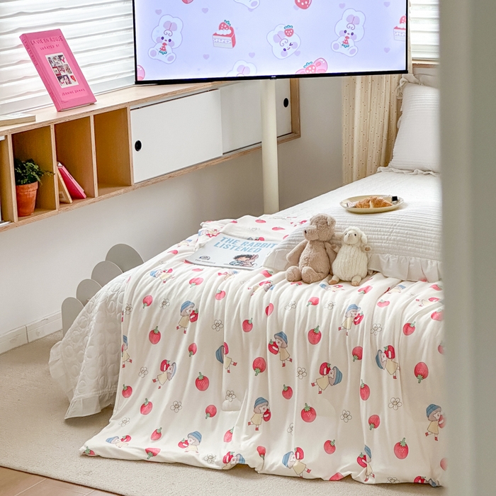 91家纺网 家纺一手货源 找家纺 木堇家居 2023新款针织夏被A类大豆针织棉夏被 草莓女孩