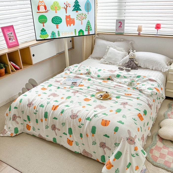 91家纺网 家纺一手货源 找家纺 木堇家居 2023新款针织夏被A类大豆针织棉夏被 萌宠