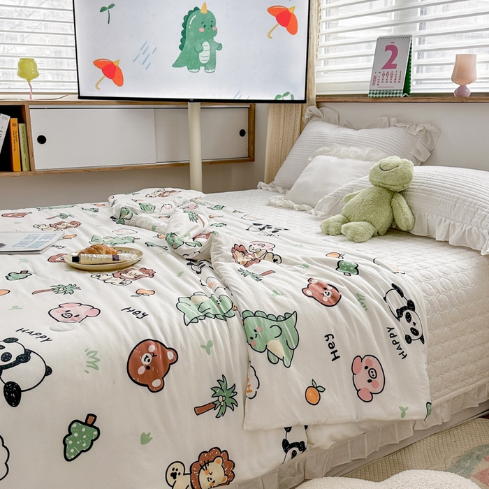 91家纺网 家纺一手货源 找家纺 木堇家居 2023新款针织夏被A类大豆针织棉夏被 森林派对