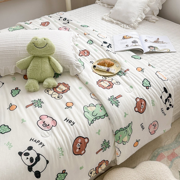 91家纺网 家纺一手货源 找家纺 木堇家居 2023新款针织夏被A类大豆针织棉夏被 森林派对