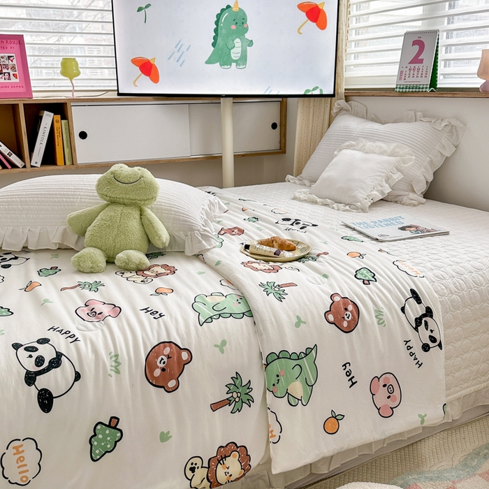 91家纺网 家纺一手货源 找家纺 木堇家居 2023新款针织夏被A类大豆针织棉夏被 森林派对