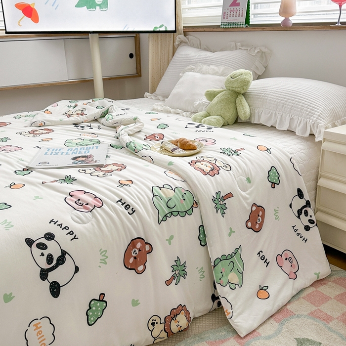 91家纺网 家纺一手货源 找家纺 木堇家居 2023新款针织夏被A类大豆针织棉夏被 森林派对