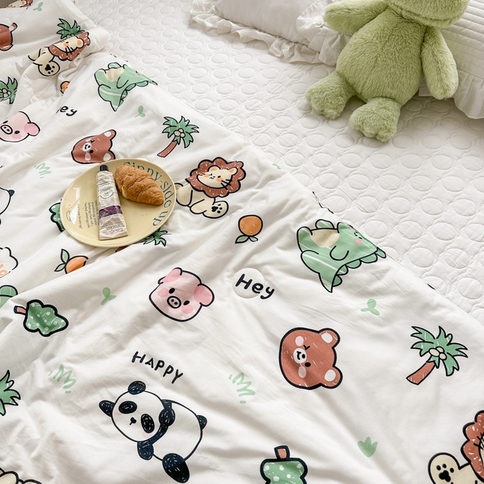 91家纺网 家纺一手货源 找家纺 木堇家居 2023新款针织夏被A类大豆针织棉夏被 森林派对