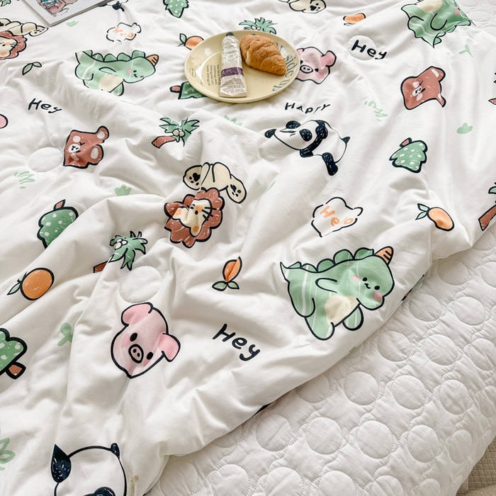 91家纺网 家纺一手货源 找家纺 木堇家居 2023新款针织夏被A类大豆针织棉夏被 森林派对