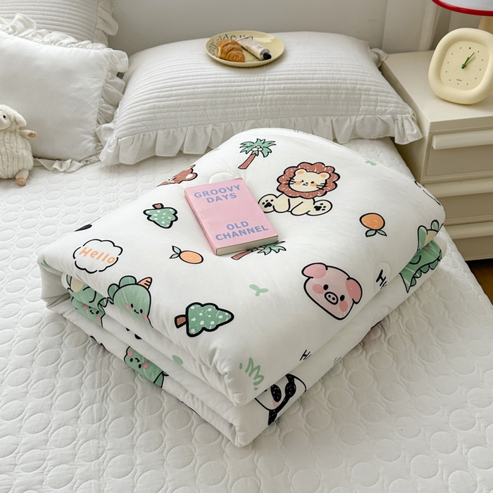 91家纺网 家纺一手货源 找家纺 木堇家居 2023新款针织夏被A类大豆针织棉夏被 森林派对