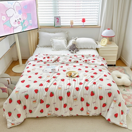 木堇家居 2023新款针织夏被A类大豆针织棉夏被 兔兔草莓