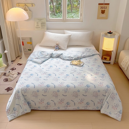 木堇家居 2023新款针织夏被A类大豆针织棉夏被 晚安兔兔-蓝